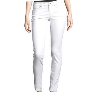 Michael Kors White Jeans Izzy Skinny Mid Rise Stretch Denim Gold Details Sz 6